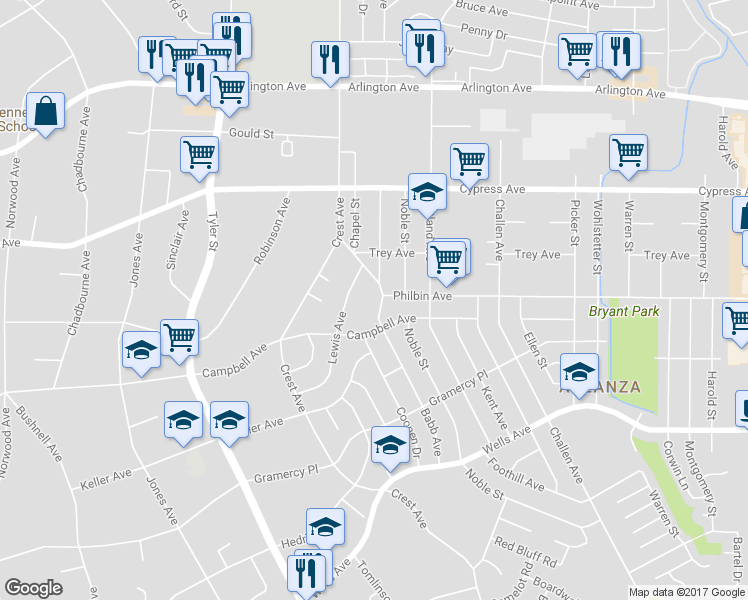map of restaurants, bars, coffee shops, grocery stores, and more near 5692 Babb Avenue in Riverside