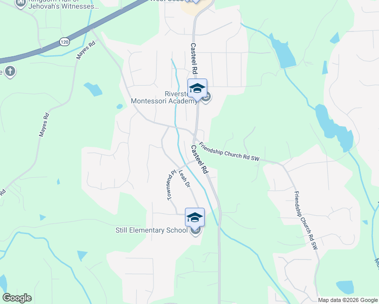 map of restaurants, bars, coffee shops, grocery stores, and more near 3891 Casteel Club Lane in Powder Springs