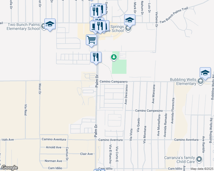 map of restaurants, bars, coffee shops, grocery stores, and more near 259 Camino Campanero in Desert Hot Springs