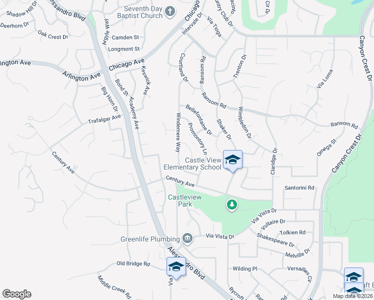 map of restaurants, bars, coffee shops, grocery stores, and more near 6140 Windemere Way in Riverside