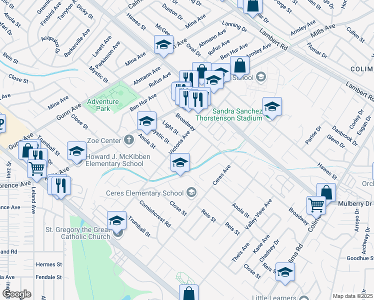 map of restaurants, bars, coffee shops, grocery stores, and more near 10251 Elmore Avenue in Whittier