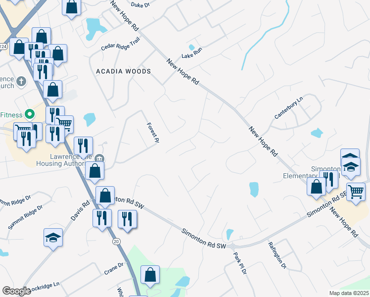 map of restaurants, bars, coffee shops, grocery stores, and more near 71 Oxford Brook Way in Lawrenceville