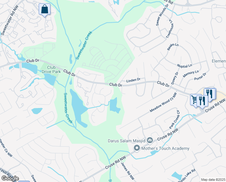 map of restaurants, bars, coffee shops, grocery stores, and more near 3130 Jorden Crest Court Northwest in Lawrenceville