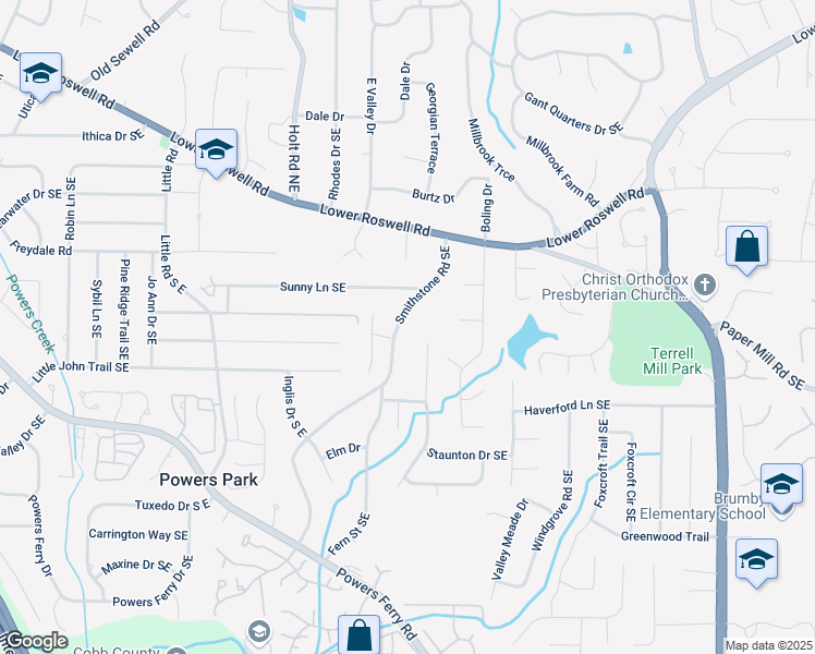map of restaurants, bars, coffee shops, grocery stores, and more near 521 Smithstone Road Southeast in Marietta