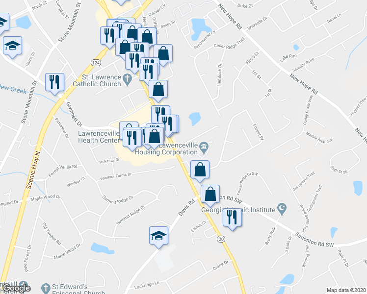 map of restaurants, bars, coffee shops, grocery stores, and more near 280 Kubol Drive in Lawrenceville