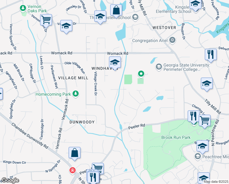 map of restaurants, bars, coffee shops, grocery stores, and more near 1935 Northbrooke Lane in Dunwoody