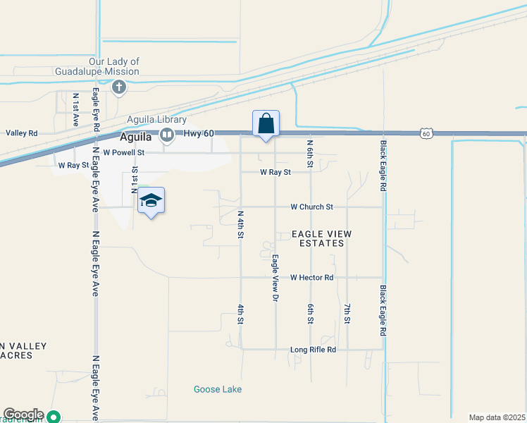 map of restaurants, bars, coffee shops, grocery stores, and more near 51013 West Church Street in Aguila