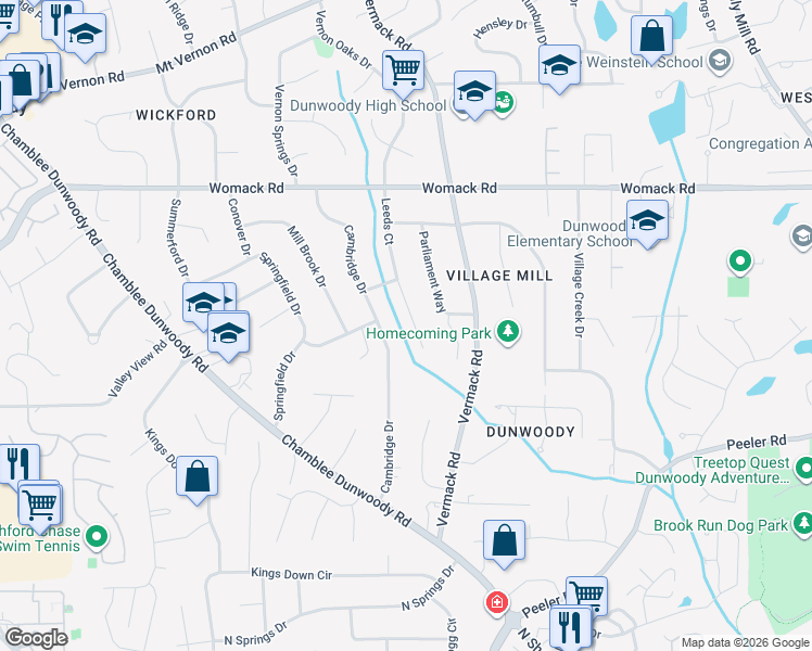 map of restaurants, bars, coffee shops, grocery stores, and more near 4828 Leeds Ct in Dunwoody