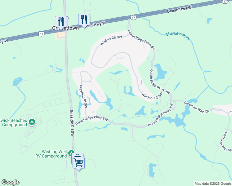 map of restaurants, bars, coffee shops, grocery stores, and more near 283 Brookshire Place Southwest in Ocean Isle Beach