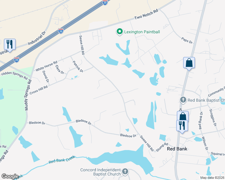 map of restaurants, bars, coffee shops, grocery stores, and more near 368 Sease Hill Road in Lexington