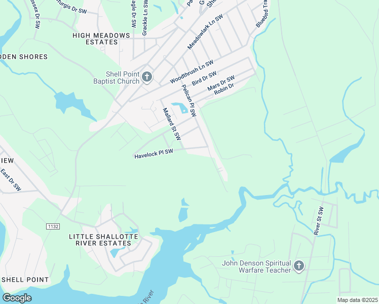 map of restaurants, bars, coffee shops, grocery stores, and more near 3262 Havelock Place Southwest in Shallotte