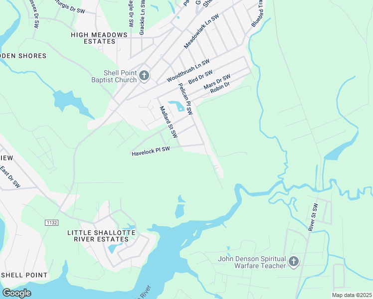 map of restaurants, bars, coffee shops, grocery stores, and more near 3262 Havelock Place Southwest in Shallotte