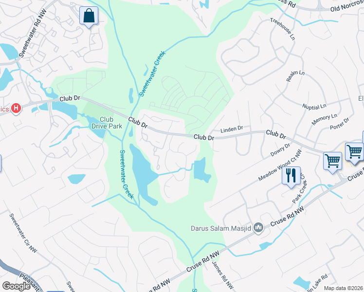 map of restaurants, bars, coffee shops, grocery stores, and more near 3166 Justice Mill Court Northwest in Lawrenceville