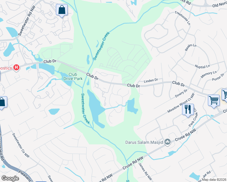 map of restaurants, bars, coffee shops, grocery stores, and more near 1145 Kibbe Circle Northwest in Lawrenceville