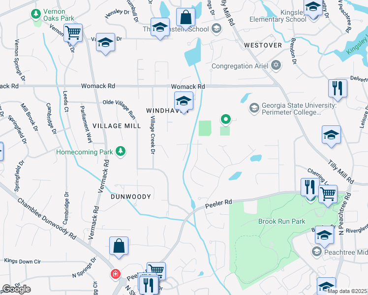 map of restaurants, bars, coffee shops, grocery stores, and more near 1935 Northbrooke Lane in Dunwoody