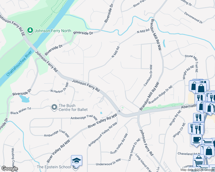 map of restaurants, bars, coffee shops, grocery stores, and more near 190 North Springs Court in Atlanta