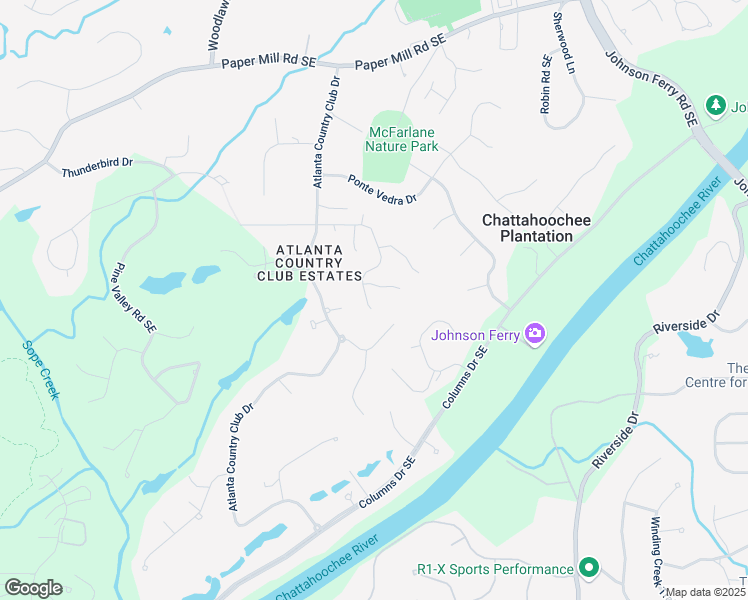 map of restaurants, bars, coffee shops, grocery stores, and more near 4505 Chattahoochee Plantation Drive Southeast in Marietta
