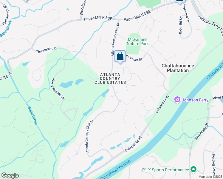 map of restaurants, bars, coffee shops, grocery stores, and more near 550 Atlanta Country Club Drive in Marietta