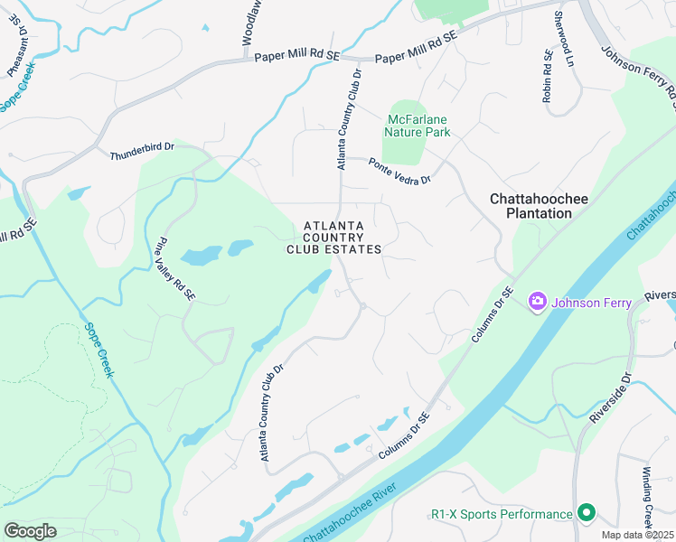 map of restaurants, bars, coffee shops, grocery stores, and more near 550 Atlanta Country Club Drive in Marietta