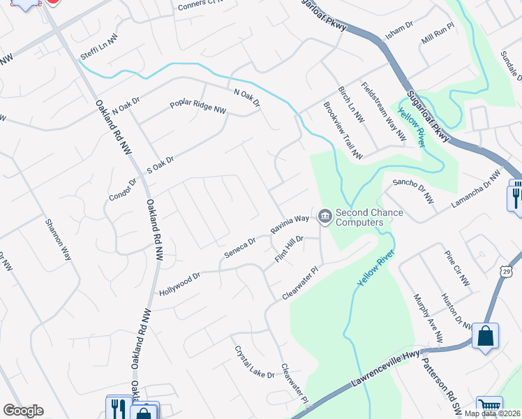 map of restaurants, bars, coffee shops, grocery stores, and more near 1666 Stoney Chase Drive in Lawrenceville