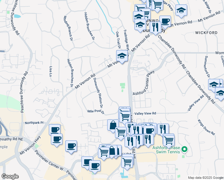 map of restaurants, bars, coffee shops, grocery stores, and more near 1109 Santa Fe Station in Dunwoody