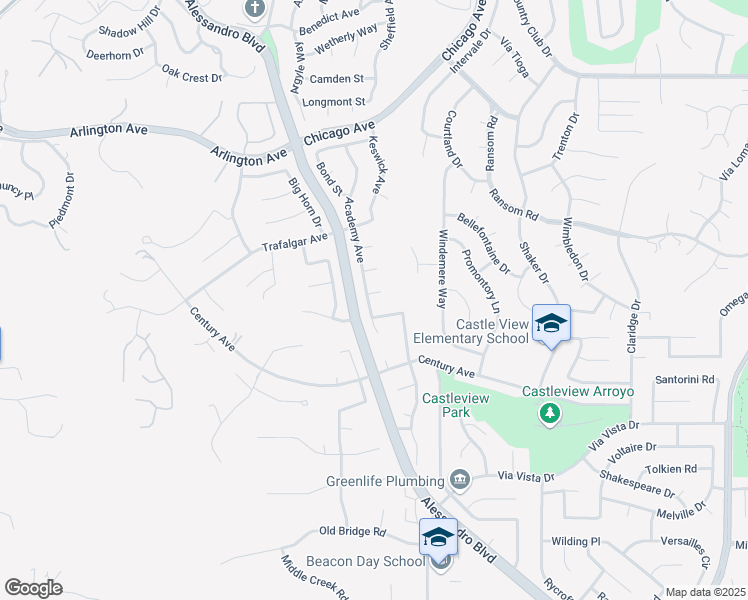 map of restaurants, bars, coffee shops, grocery stores, and more near 6200 Academy Avenue in Riverside