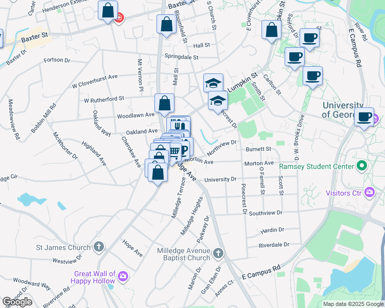 map of restaurants, bars, coffee shops, grocery stores, and more near 149 Morton Avenue in Athens