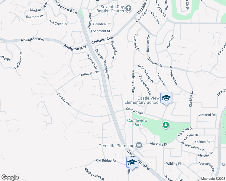 map of restaurants, bars, coffee shops, grocery stores, and more near 6206 Academy Avenue in Riverside