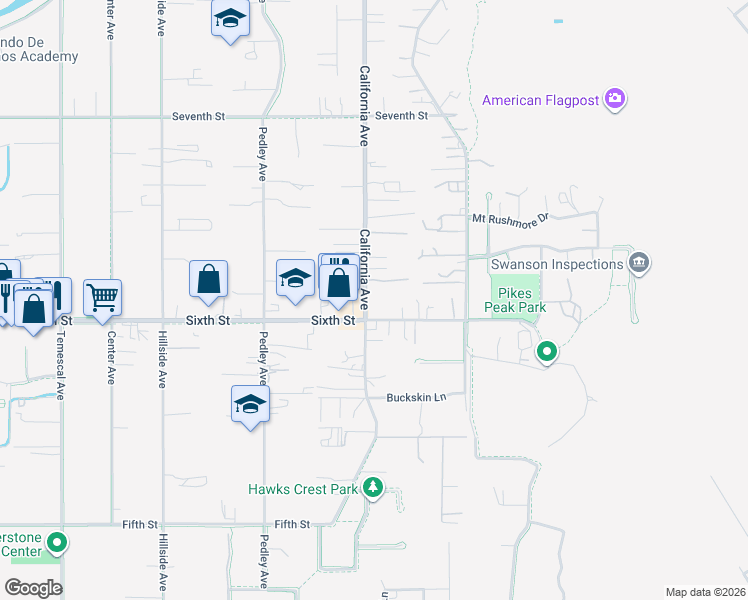 map of restaurants, bars, coffee shops, grocery stores, and more near 3953 California Avenue in Norco