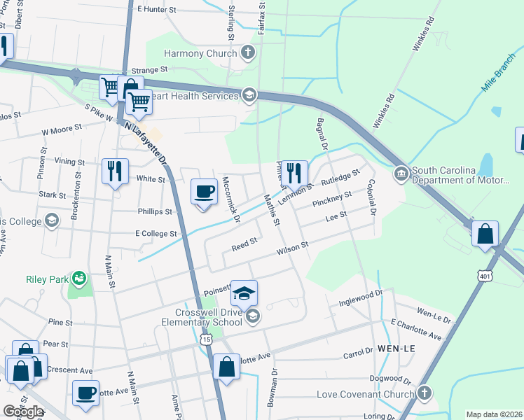 map of restaurants, bars, coffee shops, grocery stores, and more near 70 Lemmon Street in Sumter