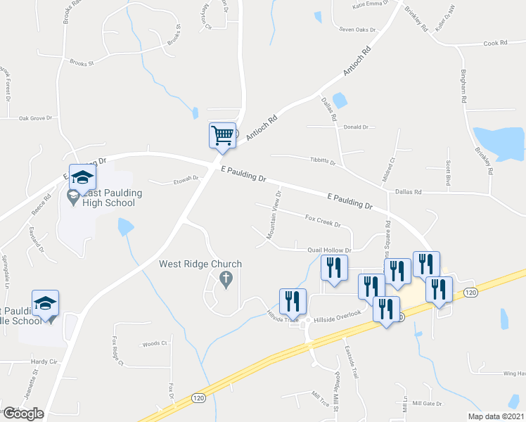 map of restaurants, bars, coffee shops, grocery stores, and more near 31 Fox Creek Court in Dallas