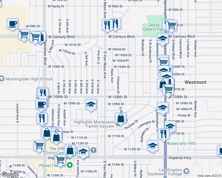 map of restaurants, bars, coffee shops, grocery stores, and more near 10631 Haas Avenue in Los Angeles