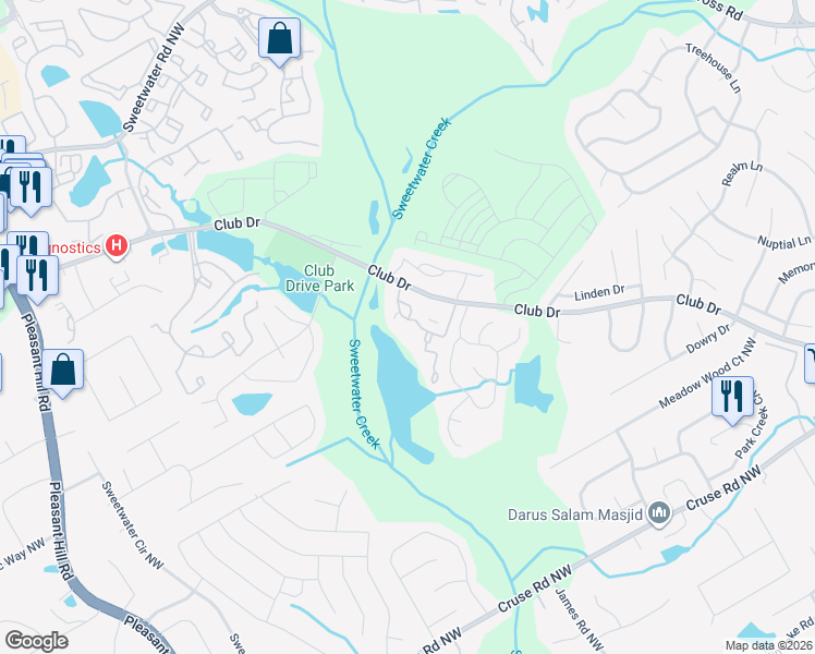 map of restaurants, bars, coffee shops, grocery stores, and more near 1070 Country Court in Lawrenceville