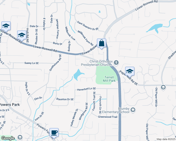 map of restaurants, bars, coffee shops, grocery stores, and more near 470 Manor Oak Lane Southeast in Marietta