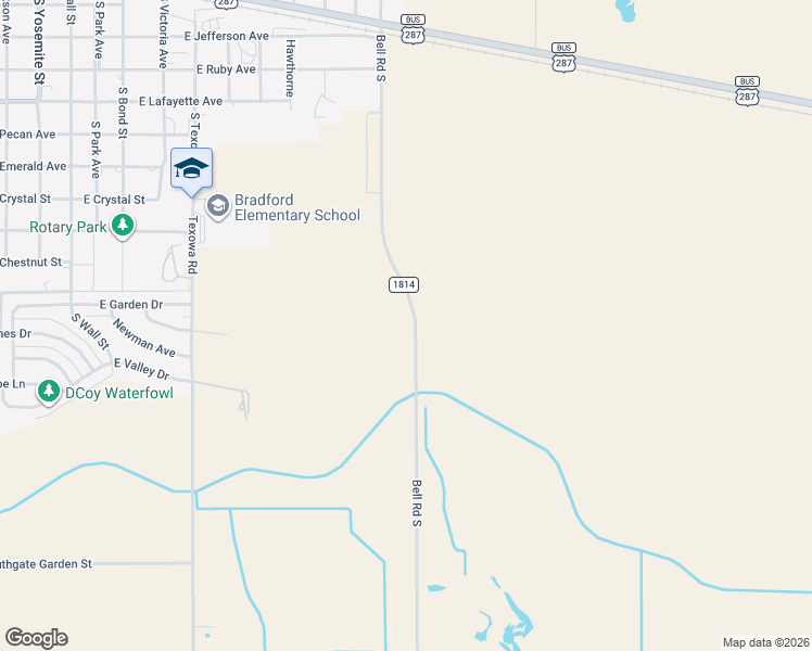 map of restaurants, bars, coffee shops, grocery stores, and more near 1250 Bell Road South in Iowa Park