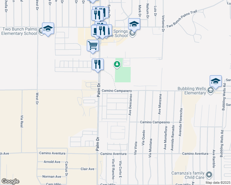 map of restaurants, bars, coffee shops, grocery stores, and more near 15300 Palm Drive in Desert Hot Springs