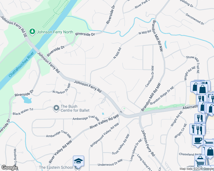 map of restaurants, bars, coffee shops, grocery stores, and more near 200 North Springs Court in Atlanta