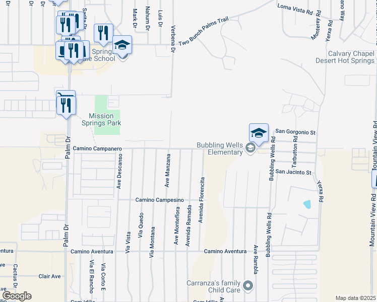 map of restaurants, bars, coffee shops, grocery stores, and more near 15025 Avenida Ramada in Desert Hot Springs