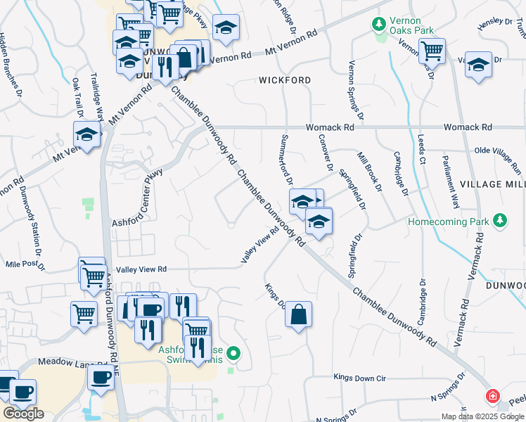 map of restaurants, bars, coffee shops, grocery stores, and more near 5170 Chamblee Dunwoody Road in Dunwoody