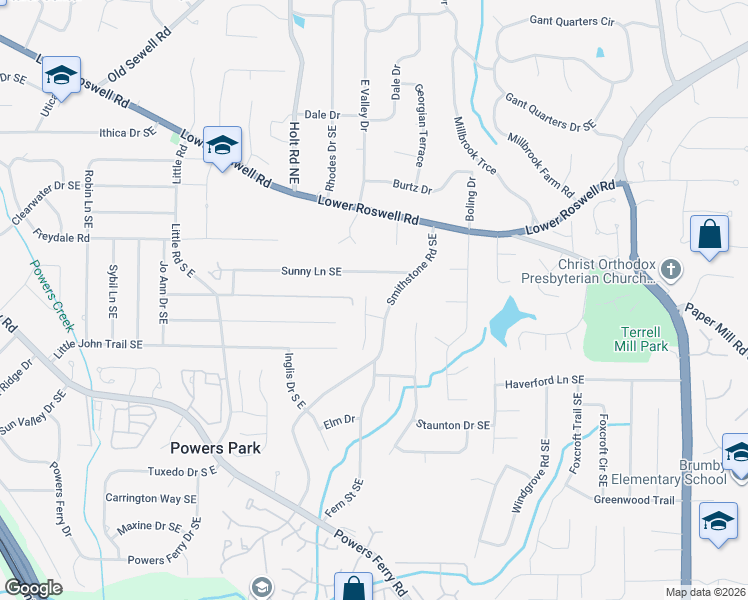 map of restaurants, bars, coffee shops, grocery stores, and more near 522 Smithstone Trace Southeast in Marietta