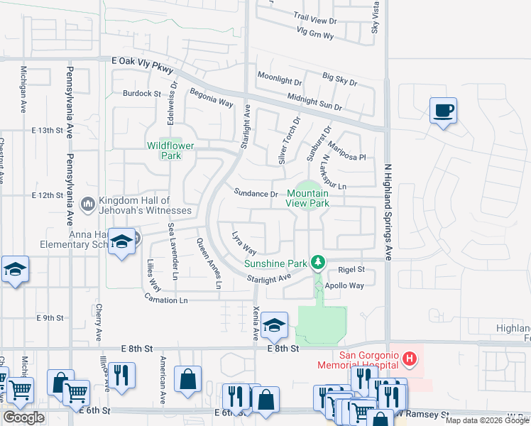 map of restaurants, bars, coffee shops, grocery stores, and more near 1489 Hunter Moon Way in Beaumont