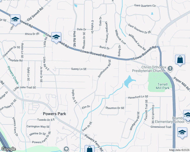 map of restaurants, bars, coffee shops, grocery stores, and more near 522 Smithstone Trace Southeast in Marietta