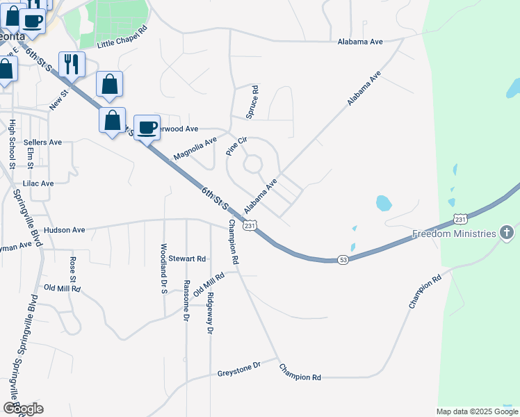 map of restaurants, bars, coffee shops, grocery stores, and more near 42 Pine Street in Oneonta