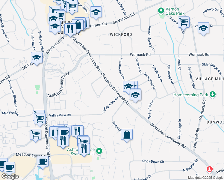 map of restaurants, bars, coffee shops, grocery stores, and more near 5170 Chamblee Dunwoody Road in Dunwoody