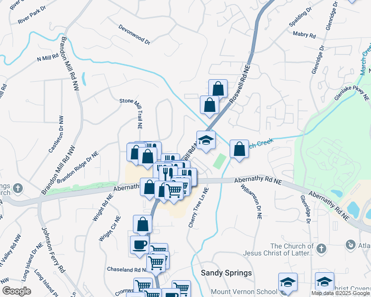 map of restaurants, bars, coffee shops, grocery stores, and more near 6700 Roswell Road in Atlanta
