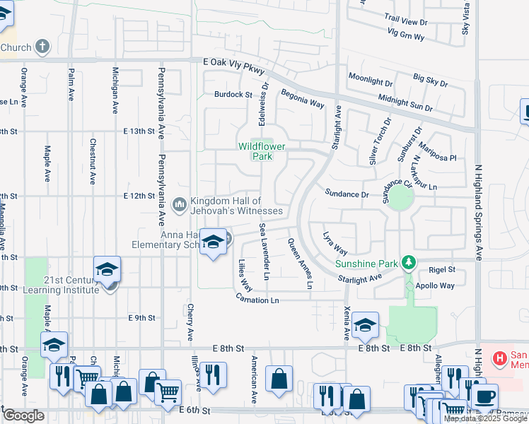 map of restaurants, bars, coffee shops, grocery stores, and more near 1140 Sea Lavender Lane in Beaumont