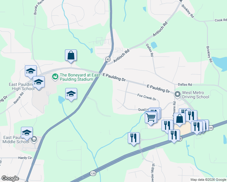 map of restaurants, bars, coffee shops, grocery stores, and more near 87 Mountain View Court in Dallas