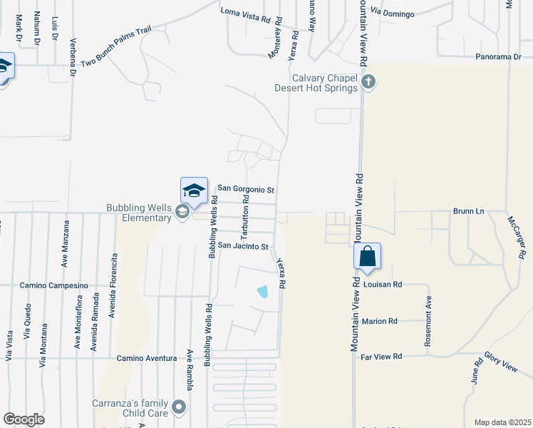 map of restaurants, bars, coffee shops, grocery stores, and more near 67697 San Tomas Street in Desert Hot Springs