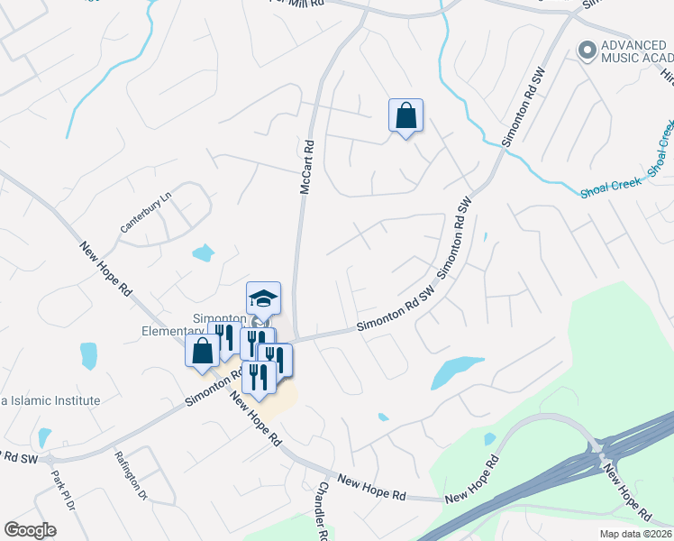 map of restaurants, bars, coffee shops, grocery stores, and more near 425 Simonton Road Southeast in Lawrenceville