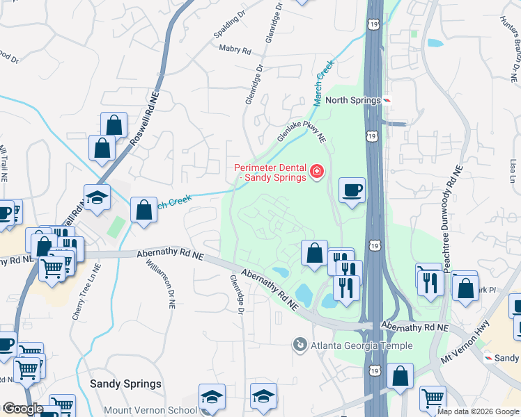 map of restaurants, bars, coffee shops, grocery stores, and more near 6779 Encore Boulevard in Sandy Springs
